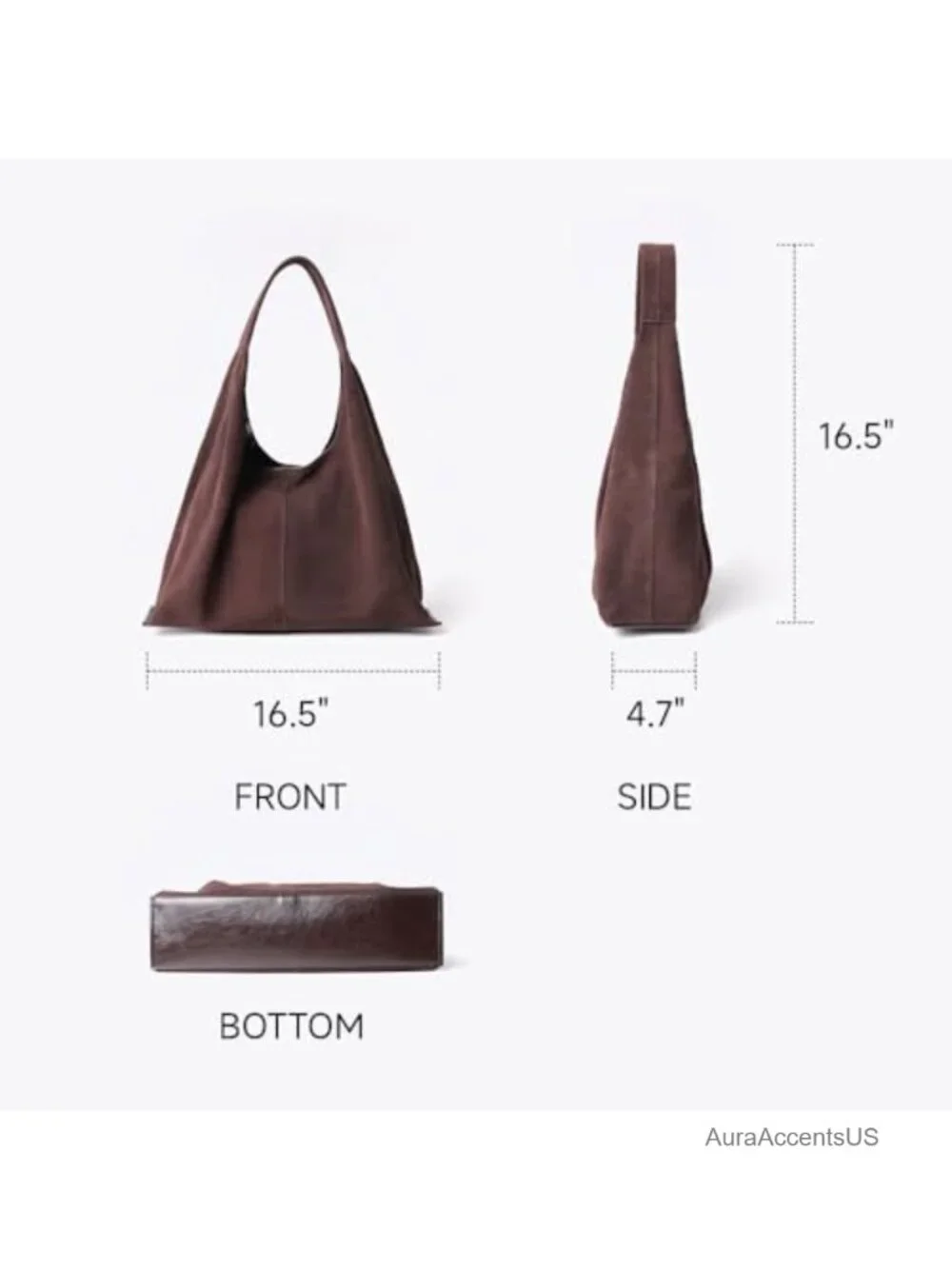 Genuine Suede Leather Hobo Bag Oversized Crescent Shoulder Tote Detachable Pouch